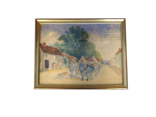 "Le Retour la travail - 1915" Zurück an die Arbeit  Aquarell. 1. Weltkrieg Französische Soldaten