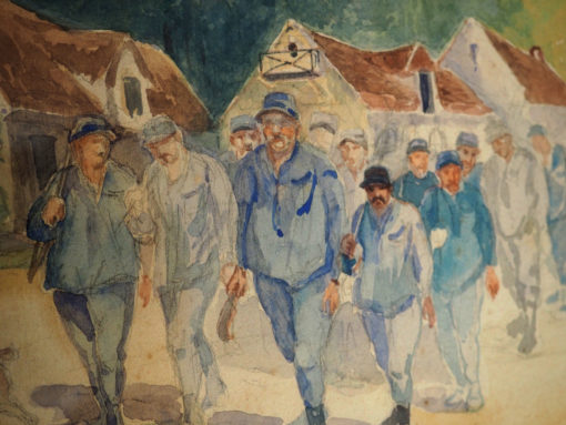 "Le Retour la travail - 1915" Zurück an die Arbeit  Aquarell. 1. Weltkrieg Französische Soldaten – Bild 2
